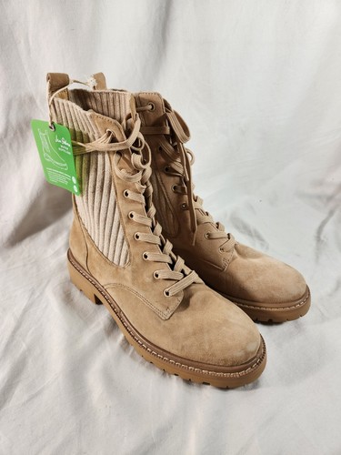 Sam Edelman Suede Tan Lydell Mix Media Rib Knit Lace Up Boots Size 7.5 New