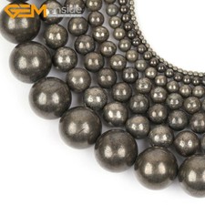 Natural Stone Genuine Pyrite Gemstone Beads For Jewelry Making 15" Silver Gray