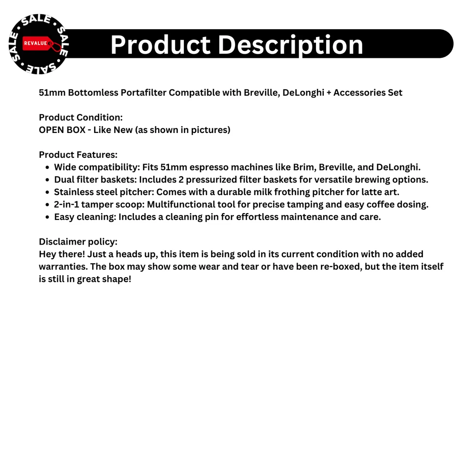 51 мм Бездонный Портафильтр Совместим с Breville DeLonghi + Набор Аксессуаров - Изображение 2 из 4