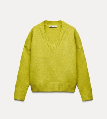 NEU MIT ETIKETT: WEICHER STRICKPULLOVER von ZARA: Größe: LARGE: FARBE: LIME