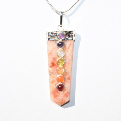 CHARGED 7 Chakra Himalayan Sunstone  Pendant + 20'' Stainless Steel Chain