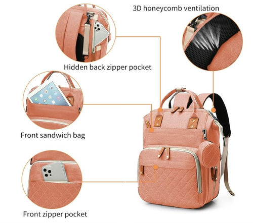 3-in-1 Baby Diaper Bag Backpack with Changing Station Portable Mommy Travel Bag - Picture 23 of 29