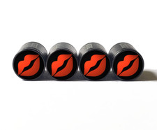 Hot Red Lips Tire Valve Caps - Black Aluminum - Set Of Four - Fits On All Autos Hot Red Lips Tire Valve Caps - Black Aluminum - Set Of Four - Fits On All Autos