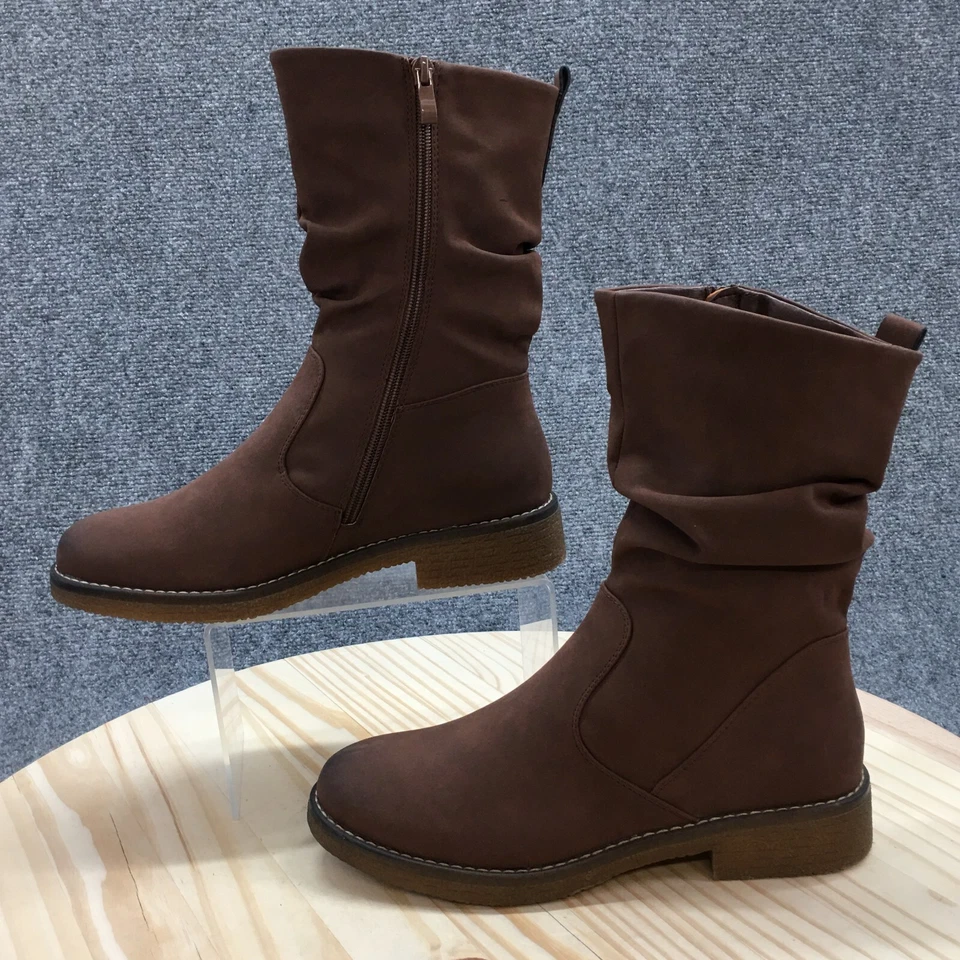 Dream Pairs Boots Womens 8.5 Ankle Bootie Brown Side Zip Casual Block Heels - Image 2 of 4