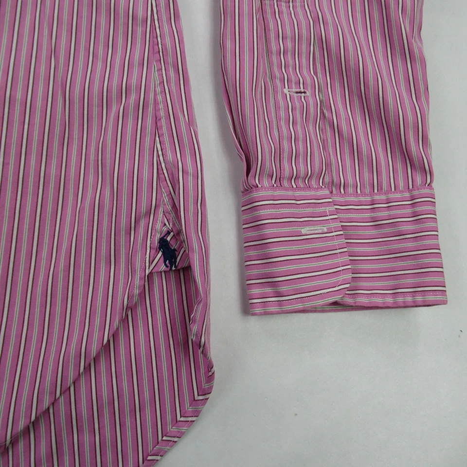 Polo Ralph Lauren Shirt Mens 16 Large Long Sleeve Pink Stripes Button - Image 4 of 4