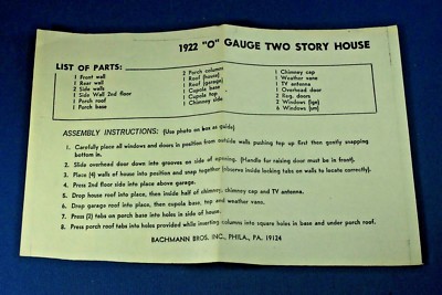 Plasticville - #1922 Two Story Colonial House - REPRODUCTION Instruction Sheet