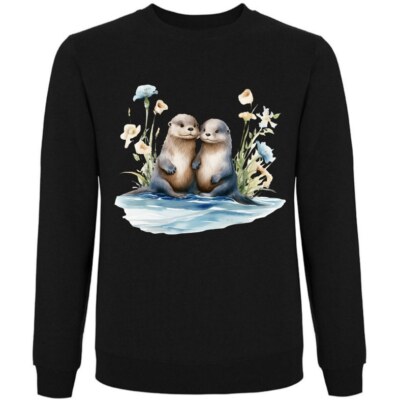 Sweatshirt Schwarz Otter Fischotter Otterfamilie Otter Baby Ozean Mittel 404239s