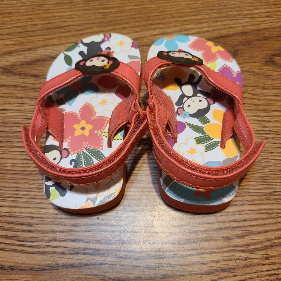 Sandalias chanclas Gymboree Silly Monkey para niñas pequeñas corales florales selva talla 3/4 Foto 2 de 4
