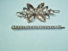 VINTAGE CHAMPAIGNE PLASTIC GEM BARRETTE RHINESTONE BOBBY PIN
