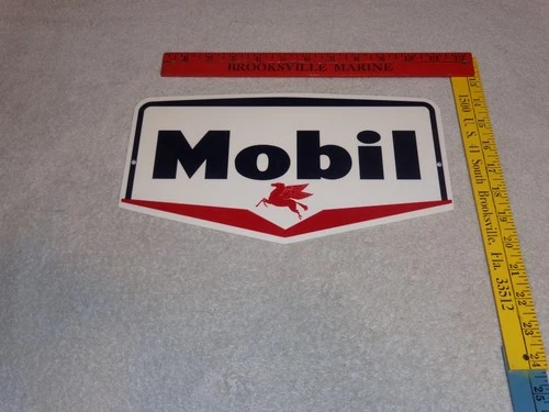 VINTAGE MOBIL MOBILGAS DIE-CUT PEGASUS 12" METAL GASOLINE & OIL PUMP PLATE SIGN!
