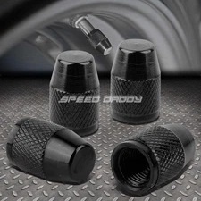 4 X ALUMINUM TIRE/RIM VALVE/WHEEL AIR PORT DUST COVER STEM CAP/CAPS RT007 BLACK