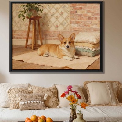 Oil Painting Corgi Canvas Print Dog Art Rustic Living Room Decor Animal Artwork