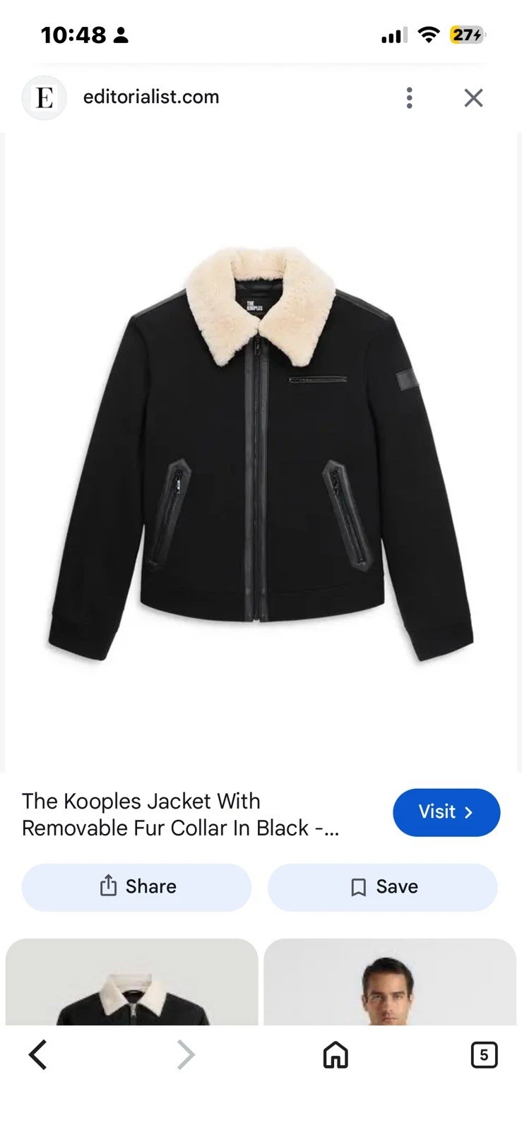 The Kooples Men’s Black Bomber Jacket Shearling Collar Full Zip Size S image 4