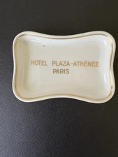 Vintage Hotel Plaza-Athenee Ashtray/Trinket Dish-White With Gold Trim Paris, FR