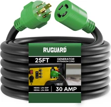 30 Amp 25-Foot 4 Prong Generator Extension Cord, NEMA L14-30P/L14-30R, 125/250V