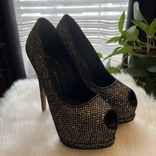 Giuseppe Zanotti Sharon Platform Peep-toe Pumps Sz 36.5 US 6.5 Sparkle Shimmer