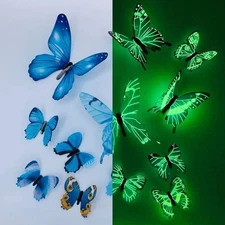 New 12Pcs Fashion 3D Luminous Butterfly Creative Wall Sticker For DIY Wall Stick
