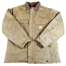 Vtg Carhartt Mens C03-BRN Chore Coat Canvas Quilted Lined Barn Coat Size 46 Read