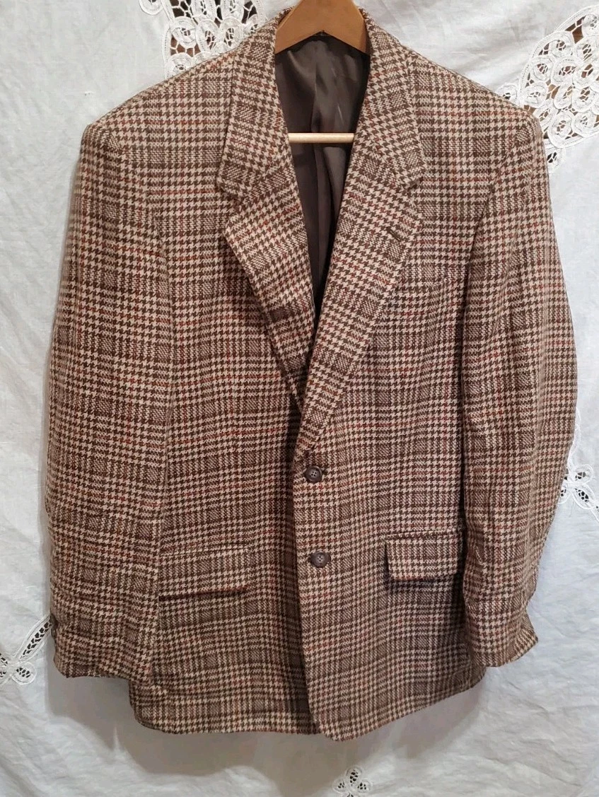 Vintage Plaid Blazer L Men's Tintori Wool Blend