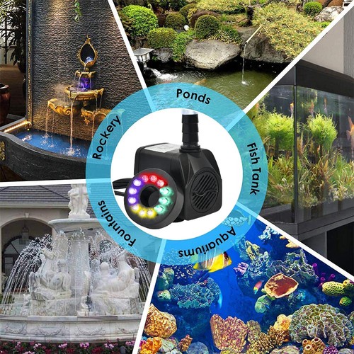 BUYGOO Pompa sommersa per fontana 10 Watt 160 GPH con luce LED ultra silenziosa sm... - Foto 6 di 7