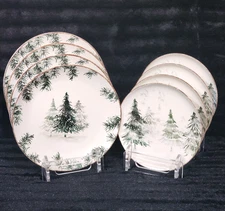 8pc Winter Trees 4 Dinner & 4 Salad Plates Ceramic Christmas Green Hobby Lobby