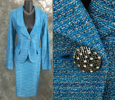 NEW BEAUTIFUL st john knit teal blue multi shimmer jacket skirt suit size 12