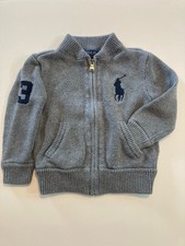 Polo Ralph Lauren Big Pony Youth 2T Zip Up Knit Sweater Cardigan Gray Cotton