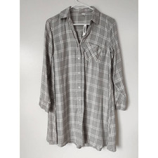 Brand New Old Navy Womens Size XS Gray White Plaid Long Sleeve Button Down Dress