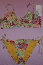 Warehouse Floral Frill Bikini Set top size 10 & tie briefs size 8 New Tags BNWT