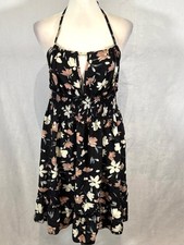 Black floral halter smocked sundress size XL