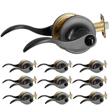 Ilyapa Privacy Door Lever for Bed/Bath - Wave, Matte Black Reversible Interio...