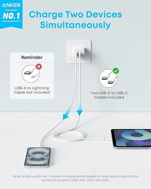 Anker PowerPort III Duo USB-C Power Adapter Wall Charger - Image 2 of 2