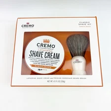 Cremo Lathering Shave Cream Kit Premium Horse Hair Shave Brush Cream 4.5 oz New
