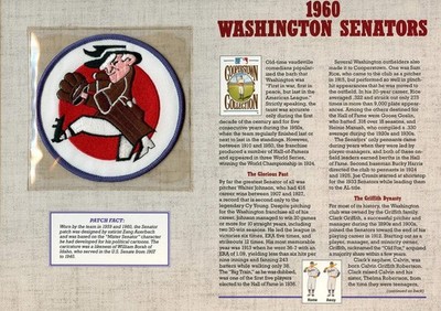 1960 Washington Senators Willabee & Ward Patch With Stat Card