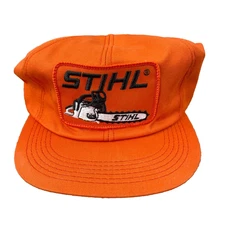 Vintage Sthil Trucker Hat Made IN USA 80s K Brand Patch Chainsaw Farm Orange