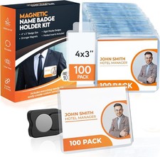100 Pack of 4x3 Magnetic Name Badge Holders White Printable Inserts Included C