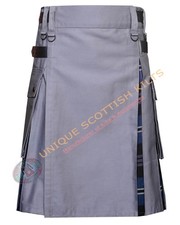 Scottish Handmade Grey Cotton Heritage of Scotland Tartan Hybrid Utility Kilt