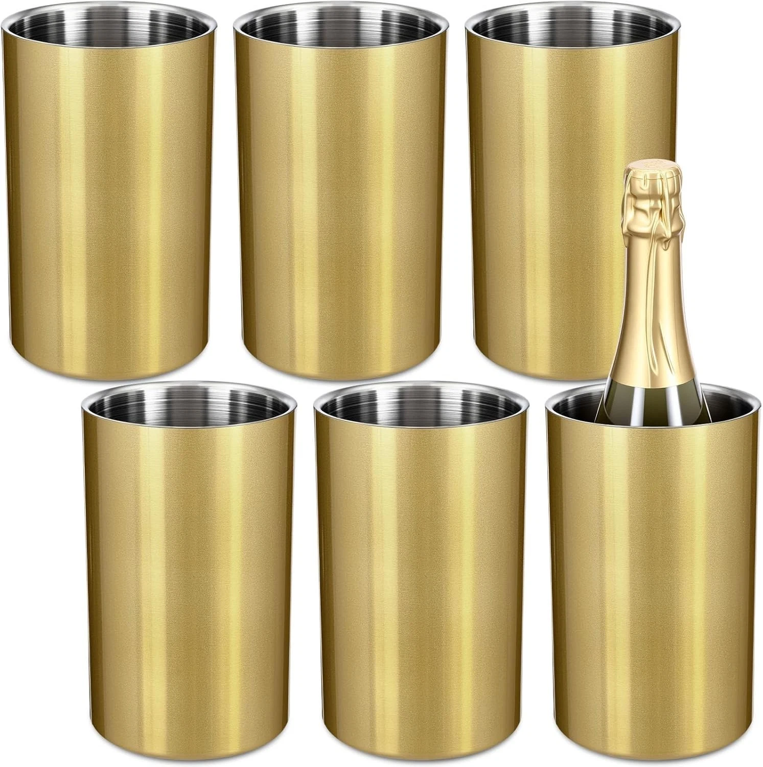 Wine Chiller Bucket Stainless Steel Double Wall Insulated Six Pack for 750ml