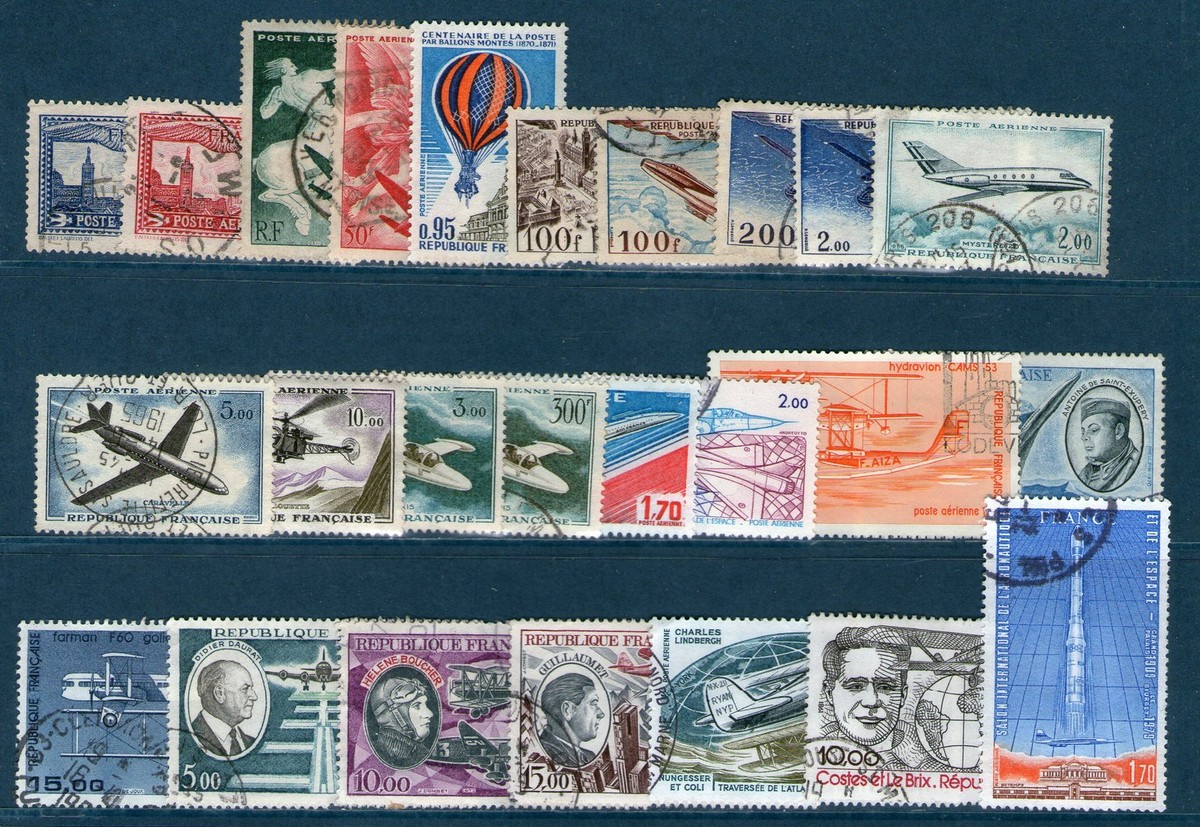 Collection De 100 Timbres Avions Oblitérés – Timbres Poste Originaux – Idéal Pour Philatélistes Et Passionnés D'aviation