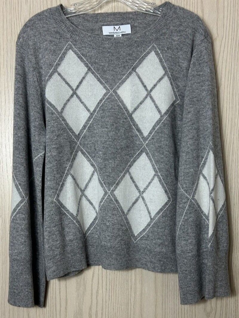 MAGASCHONI Women 100% Cashmere Gray Sweater Size M Wide Sleeves