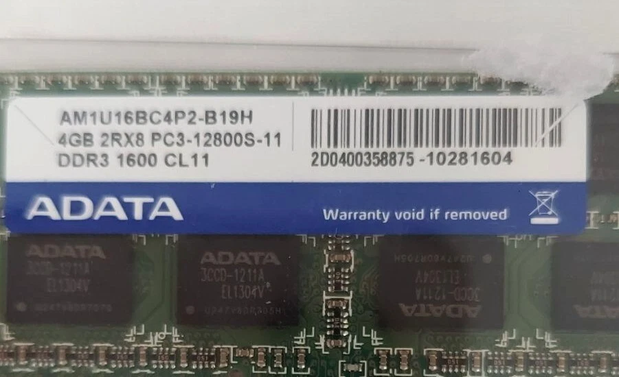 ADATA 4GB PC3-12800S DDR3-1600MHz SoDimm Memory Laptop Ram AM1U16BC4P2-B19H - Image 2 of 4
