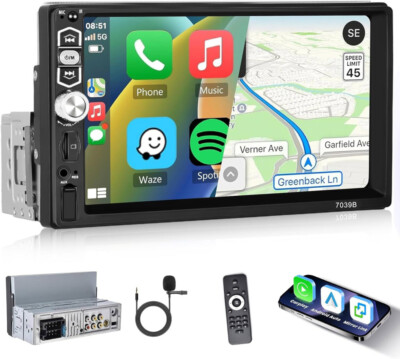 7' Autoradio 1Din Apple Carplay Android Auto Navi Touchscreen USB Bluetooth MP5