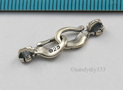 1x OXIDIZED STERLING SILVER ROSE FLOWER LEAF FISH EYE HOOK CLASP 24mm #595 - Picture 2 of 3