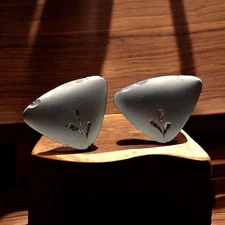 JML Signed Vintage Sterling Silver Triangle Cufflinks Etched Engraved Geometric