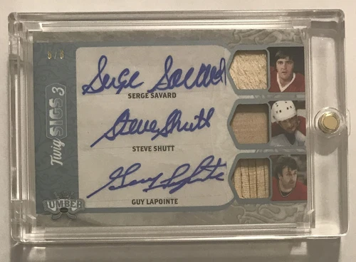 2022 Leaf Lumber Triple Auto Relic Serge Savard Shutt Guy Lapointe Canadiens 5/6