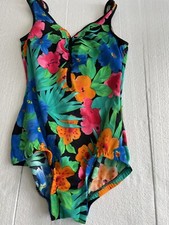 Vintage Sandcastle Swimsuit Floral Colorful Size 14 Made in USA