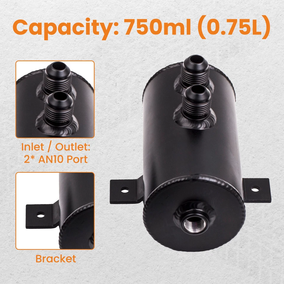 Black Aluminium Baffled Engine Oil Catch Can 0.75L 2-Port AN10 Universal - Image 3 of 4