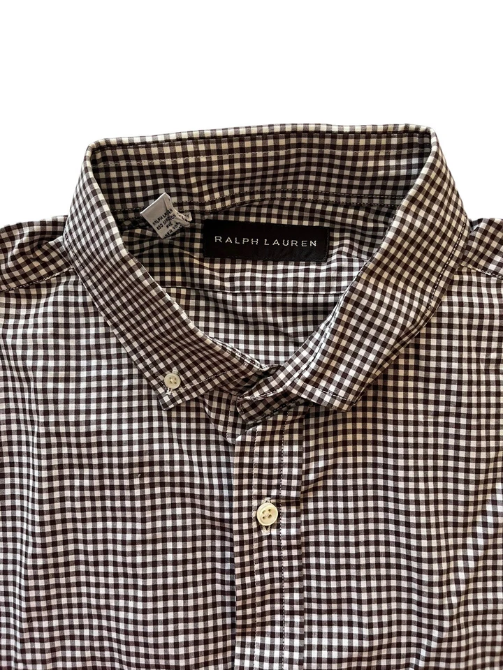 Ralph Lauren Black Label Mens Button Down Dress Shirt Maroon/White Check Sz 16.5 - Image 3 of 4