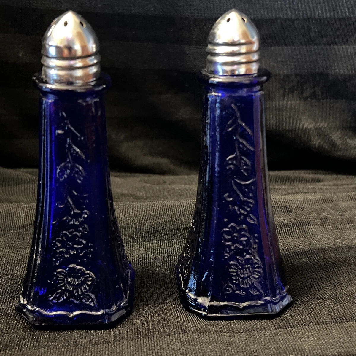 Vintage Cobalt Blue Salt Pepper Shakers Mayfair Pattern Eiffel Tower
