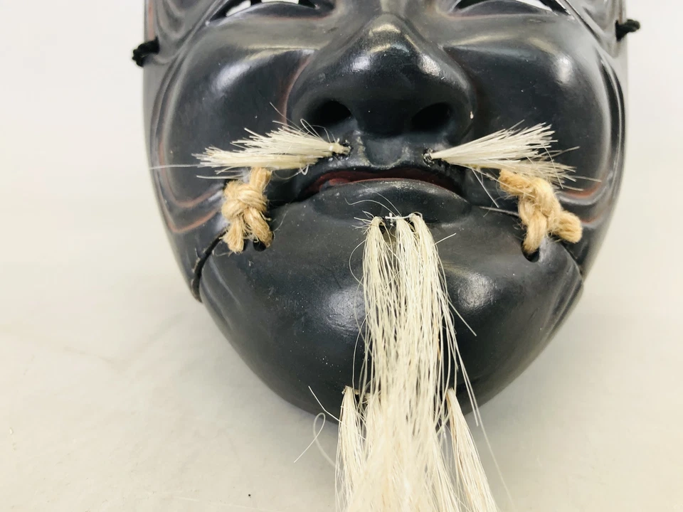 Y6639 NOH MÁSCARA tallada en madera Kokushikijo firmado Japón antiguo presagio decoración interior Foto 4 de 4